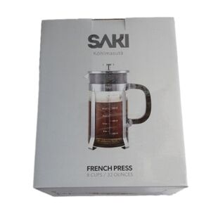SAKI Kohimasuta Chrome Glass 8 Cup French Press coffee maker,  10 pc set